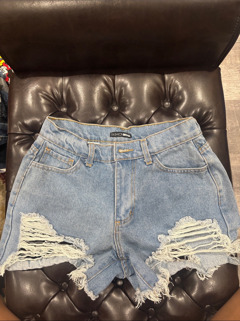 Fashion Nova Light Blue Distressed Ripped Denim Shorts
